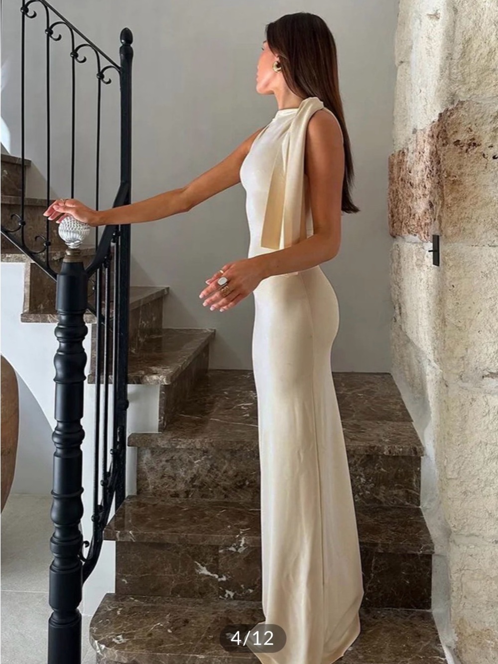 Commense Champagne One-Shoulder Satin Gown - Picture 4 of 4